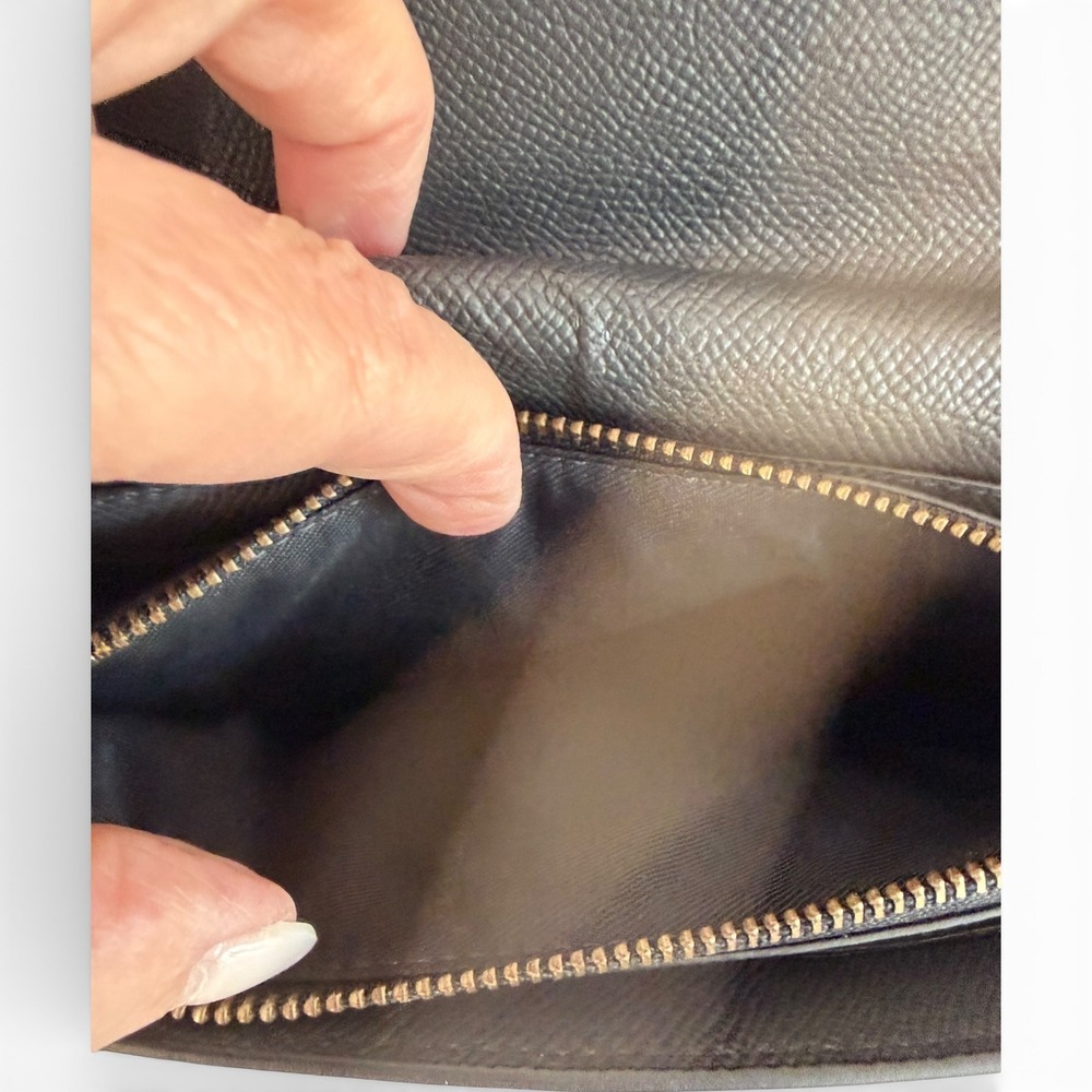 Coach Bear Chain Crossbody Metallic Navy Leather Shearling Eyes Clutch Wristlet - Picture 13 of 14